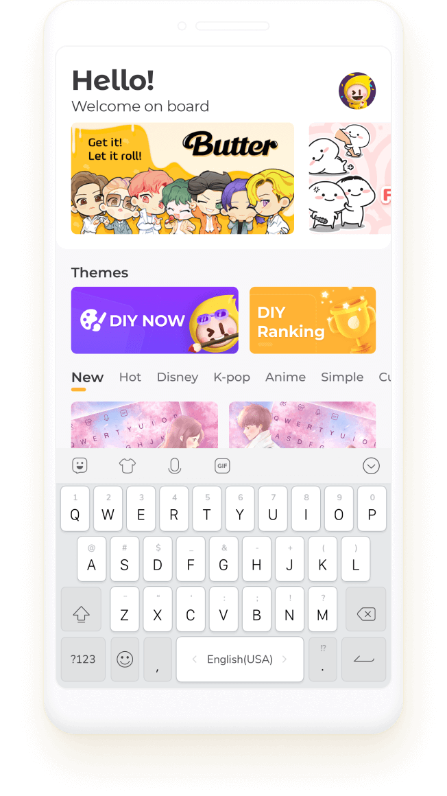 With 3600+ Emoji, Emoticon, GIF, Sticker, Coll Fonts, stylish themes on this emoji keyboard